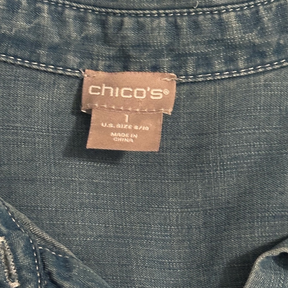 Chico’s sz 1 Blue Denim Button-Up Shirt Dress Tunic - Picture 6 of 8